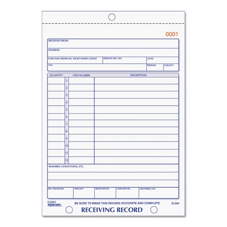 Rediform Receiving Record Book, 5 9/16x7 15/16, 3 2L260
